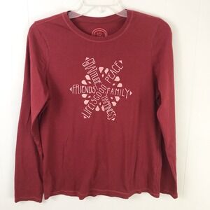 Life Is Good Womens T-SHIRT S Snowflake Red Family Gratitude Peace Holiday